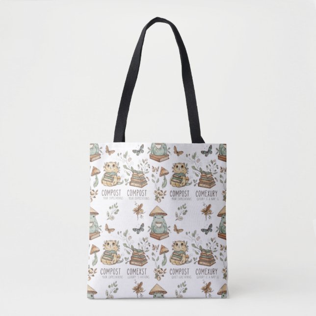 Bolsa Tote Whimsical "Compost Your Expectations" Frog & Cat P (Frente)