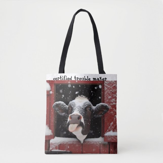 Bolsa Tote Whimsical Cow Red Barn Farmhouse  (Frente)