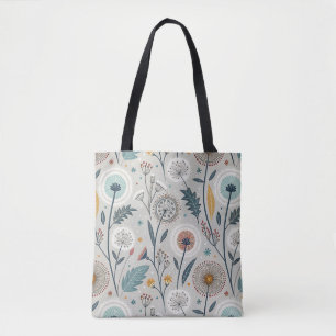 Bolsa Tote Whimsical Dandelion & Floral Folk Art Seamless