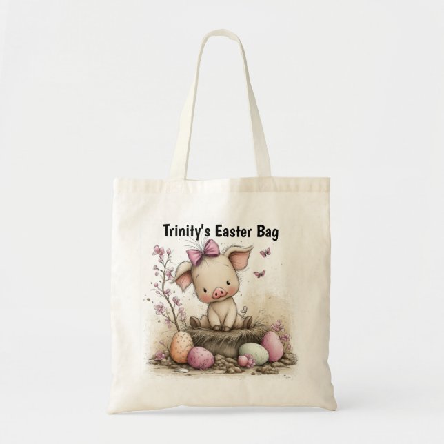 Bolsa Tote Whimsical Easter Piglet Art with Springtime Charm (Frente)