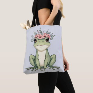 Bolsa Tote Whimsical Floral Sapo Cottagecore Art