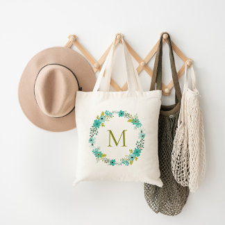 Bolsa Tote Whimsical Floral Wreath Monograma