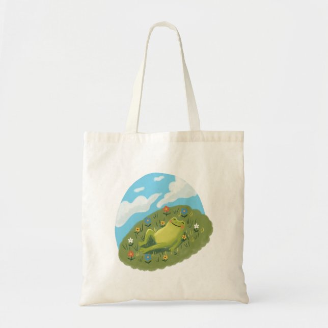 Bolsa Tote Whimsical Frog Chilling On The Hill Illustration (Frente)