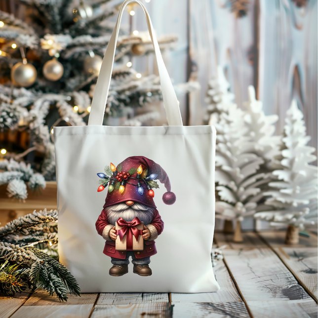 Bolsa Tote Whimsical Gift Giving Christmas Gnome (Criador carregado)