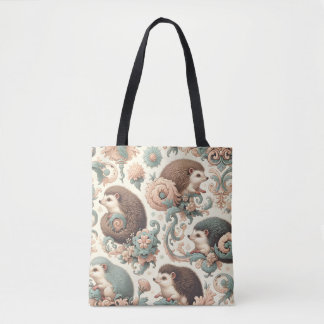 Bolsa Tote Whimsical Hedgehog Haven: Floral Vitoriano