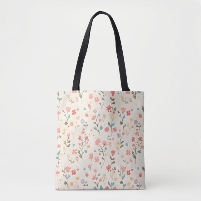 Bolsa Tote Whimsical Pastel Wildflower Meadow (Frente)