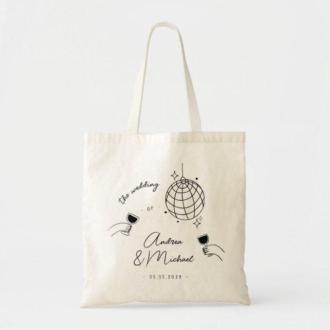Bolsa Tote Whimsical Quirky Retro Disco - Favor De Casamento  (Frente)