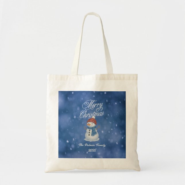 Bolsa Tote Whimsical Snow Man Feliz Natal (Frente)