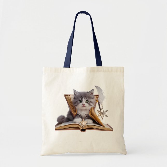 Bolsa Tote Whimsical Starry Kitten Tote Bag – Adorable Cat  (Frente)