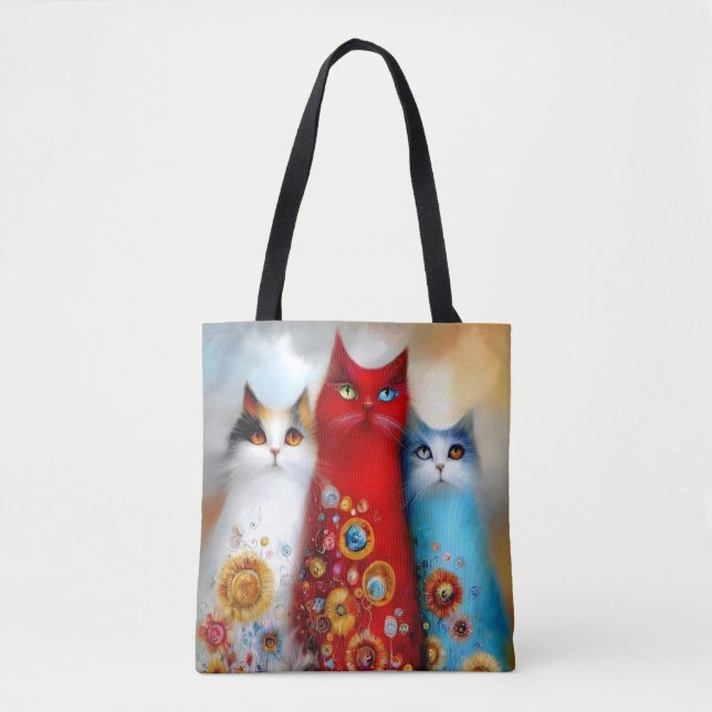 Bolsa Tote Whimsical Trio of Cats (Frente)