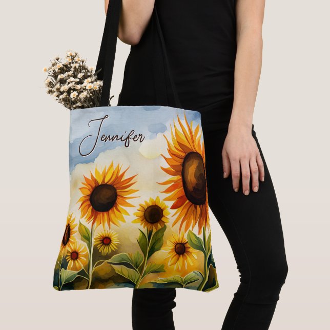 Bolsa Tote Whimsical Whimsical Sunflower Monograma (Close Up)