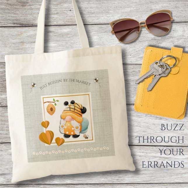 Bolsa Tote Whimsical Yellow Gnome Honey Bee Market Tote Bag (Get ready to buzz through your errands with this sweet and charming Bee Gnome Tote Bag! )