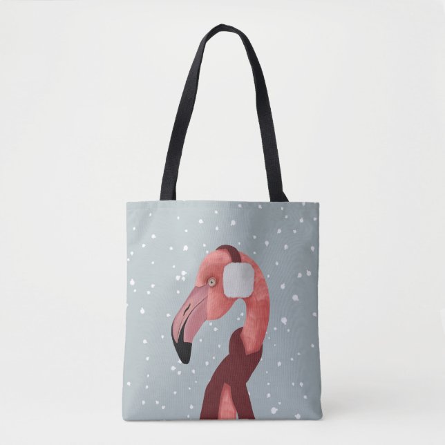 Bolsa Tote Whimsso Cozy Winter Flamingo Com Scarf (Frente)
