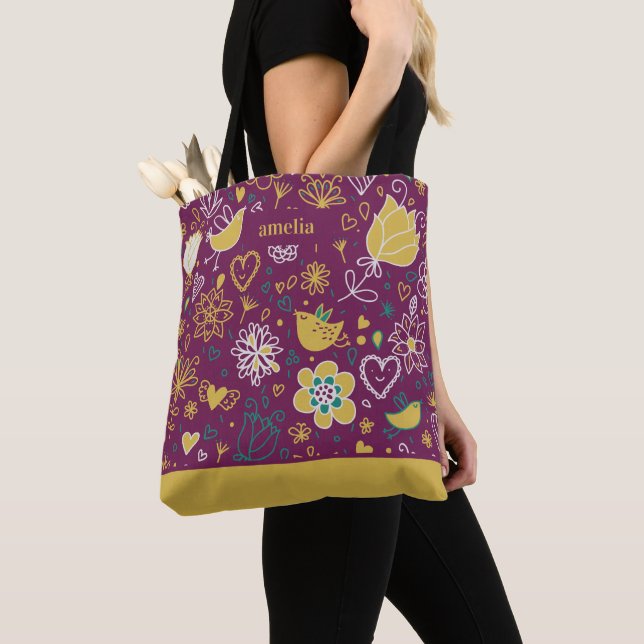 Bolsa Tote Whimsy Roxo e Dourado (Close Up)
