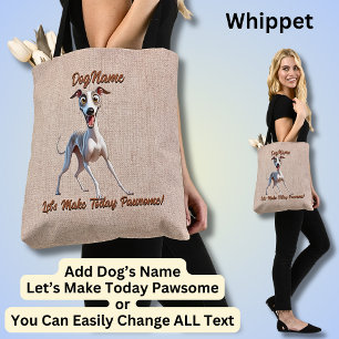 Bolsa Tote Whippet - Adicionar Nome do Cachorro, Alterar Text