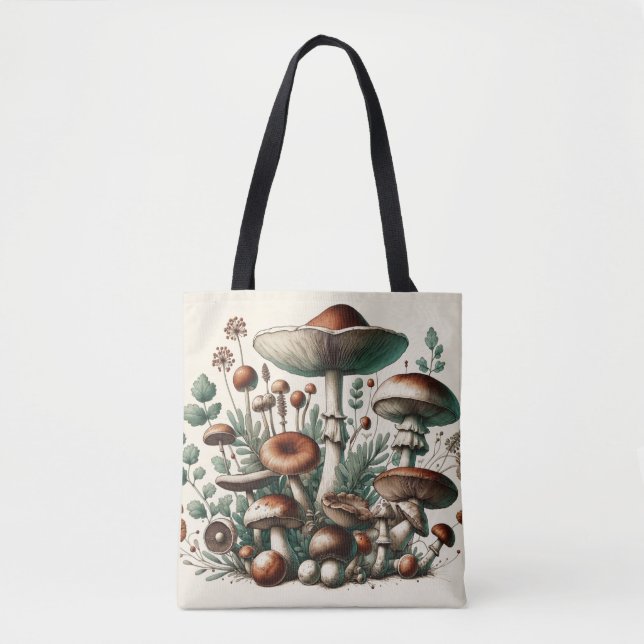 Bolsa Tote Whispering Woods: Padrão De Cogumelo Sem Olhos Col (Frente)
