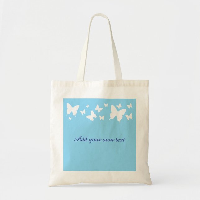 Bolsa Tote White and Blue Butterfly Tote Bag Wedding Favour  (Frente)
