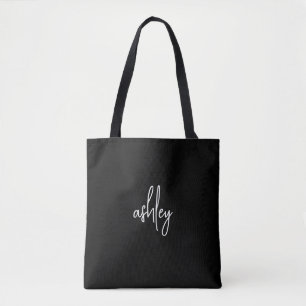 Bolsa Tote White Black Modern Script Name Bridal Party Gift