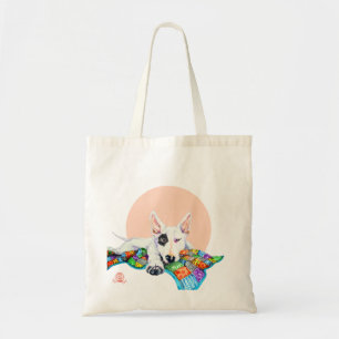 Bolsa Tote White Bullterrier sobre Patchwork - Arte