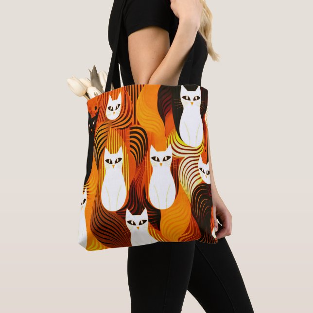 Bolsa Tote White Cat Halloween (Close Up)