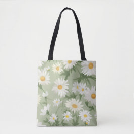 Bolsa Tote White Daisies On Sage Green