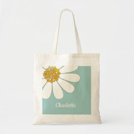 Bolsa Tote White Daisy Flower Personalize Nome Aniversário