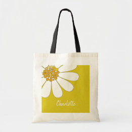 Bolsa Tote White Daisy Flower Personalize Nome Aniversário