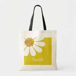 Bolsa Tote White Daisy Flower Personalize Nome Aniversário