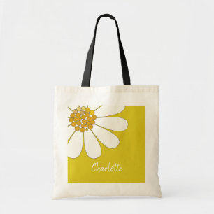 Bolsa Tote White Daisy Flower Personalize Nome Aniversário