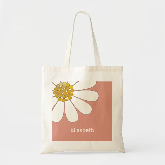 Bolsa Tote White Daisy Flower Personalize Nome Aniversário (Frente)