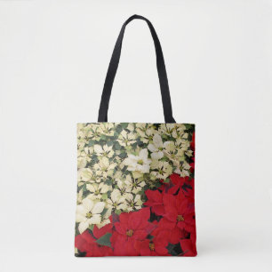 Bolsa Tote White e Red Poinsettias I Feriado Floral