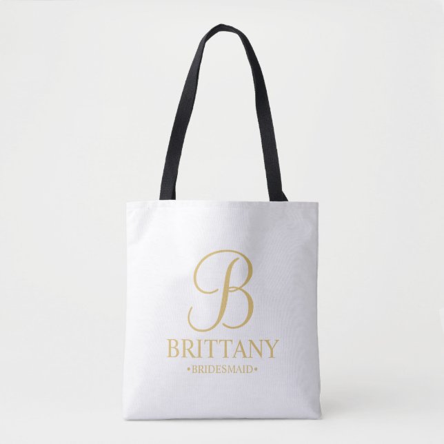 Bolsa Tote White Elegante e Dourada Bridesmaid Personalizada (Frente)
