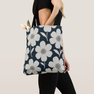 Bolsa Tote White Floral Pattern