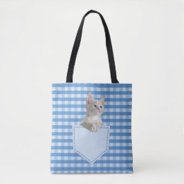 Bolsa Tote White Kitten bolso azul verifique ilusão engraçada