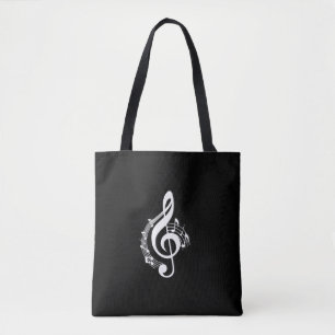 Bolsa Tote White Music G Clef em preto
