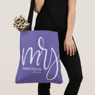 Bolsa Tote White on Purple personalizado Mrs ESTABLISHED
