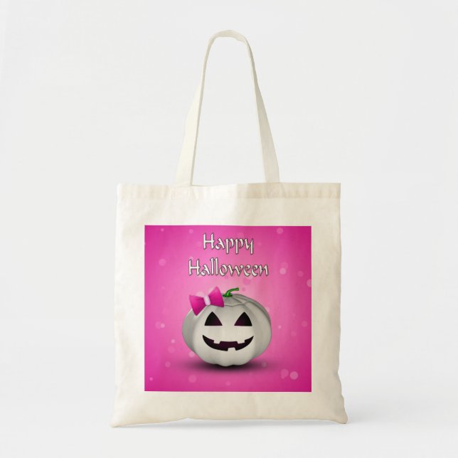 Bolsa Tote White Pumpkin Pink Girly Halloween (Frente)