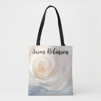 Bolsa Tote White rose abstract flower painting