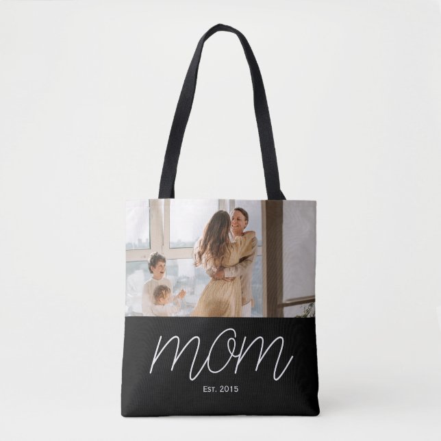 Bolsa Tote White Script Established Mom Black Customizable  (Frente)