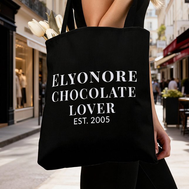 Bolsa Tote White Script Name Established Chocolate Lover (Criador carregado)