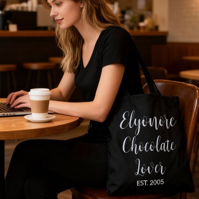 Bolsa Tote White Script Name Established Chocolate Lover (Criador carregado)