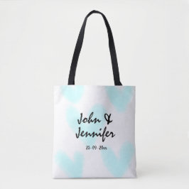 Bolsa Tote white simple minimal text style wedding blue heart