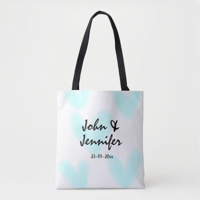 Bolsa Tote white simple minimal text style wedding blue heart (Frente)