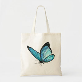 Bolsa Tote White Tote Bag with Blue Butterfly & Blue Flowe