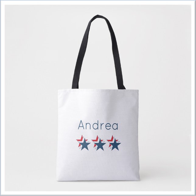 Bolsa Tote White Vermelho e Estrelas Azuis (Criador carregado)