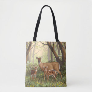 Bolsa Tote Whitetail Deer e Cute Twin Fawns em Primavera