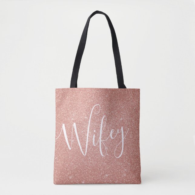 Bolsa Tote Wifey Pink Glitter Honeymoon Party Bag (Frente)