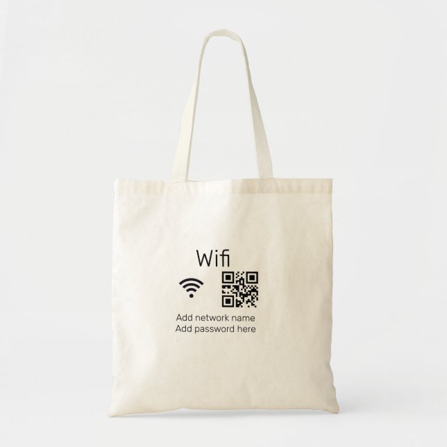 Bolsa Tote Wifi password sign add Q R code here details here  (Frente)
