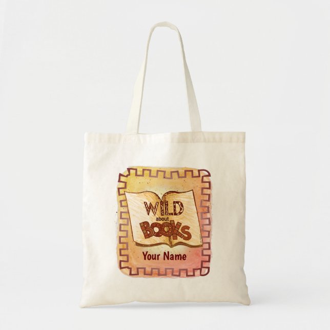 Bolsa Tote Wild About Books nome personalizado tote bag (Frente)