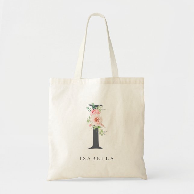 Bolsa Tote Wild Blush Botanical Floral - Letra I Monograma (Frente)